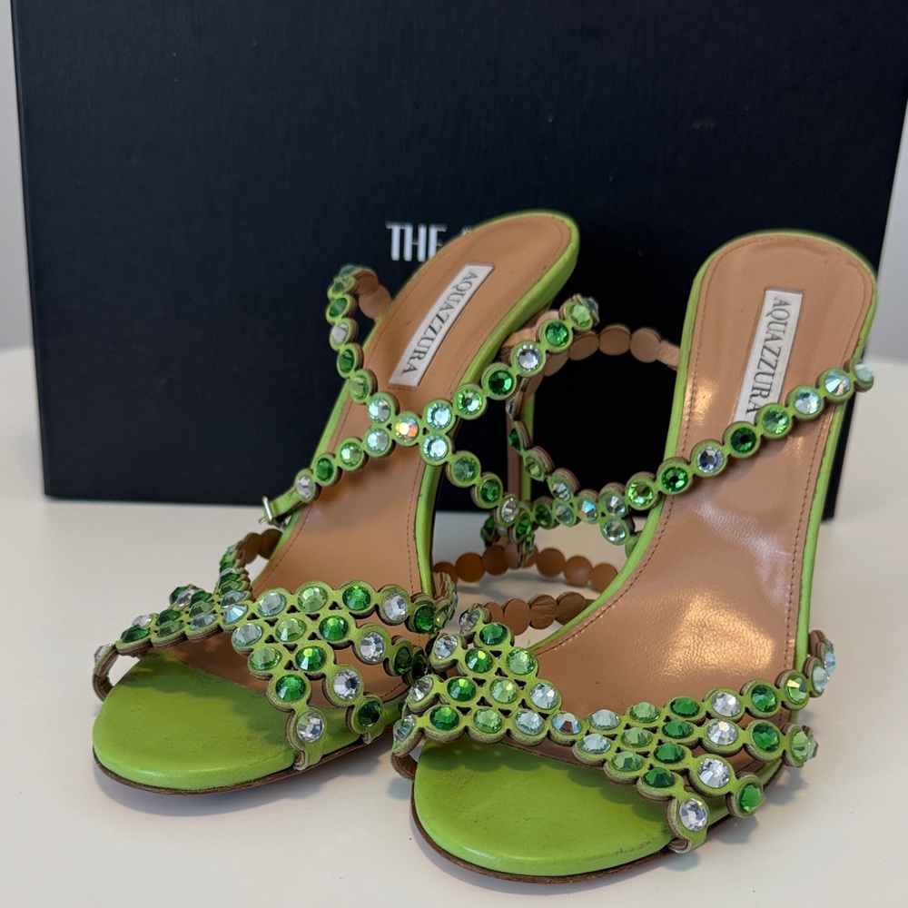 Aquazzura Lime Green 105 Crystal Embellished Heels